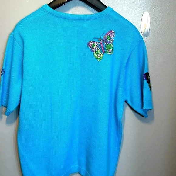 TERAZZO Women’s Vintage Fully Embellished S/S Sweater MED 55% Ramie 45% Cotton - Picture 8 of 8